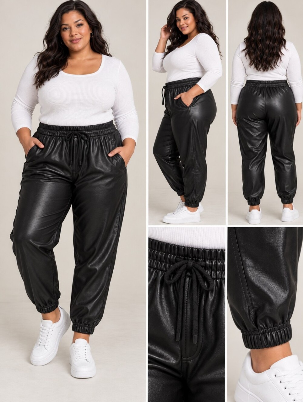 DEX Black Faux Leather Jogger Pants Plus Size 1X